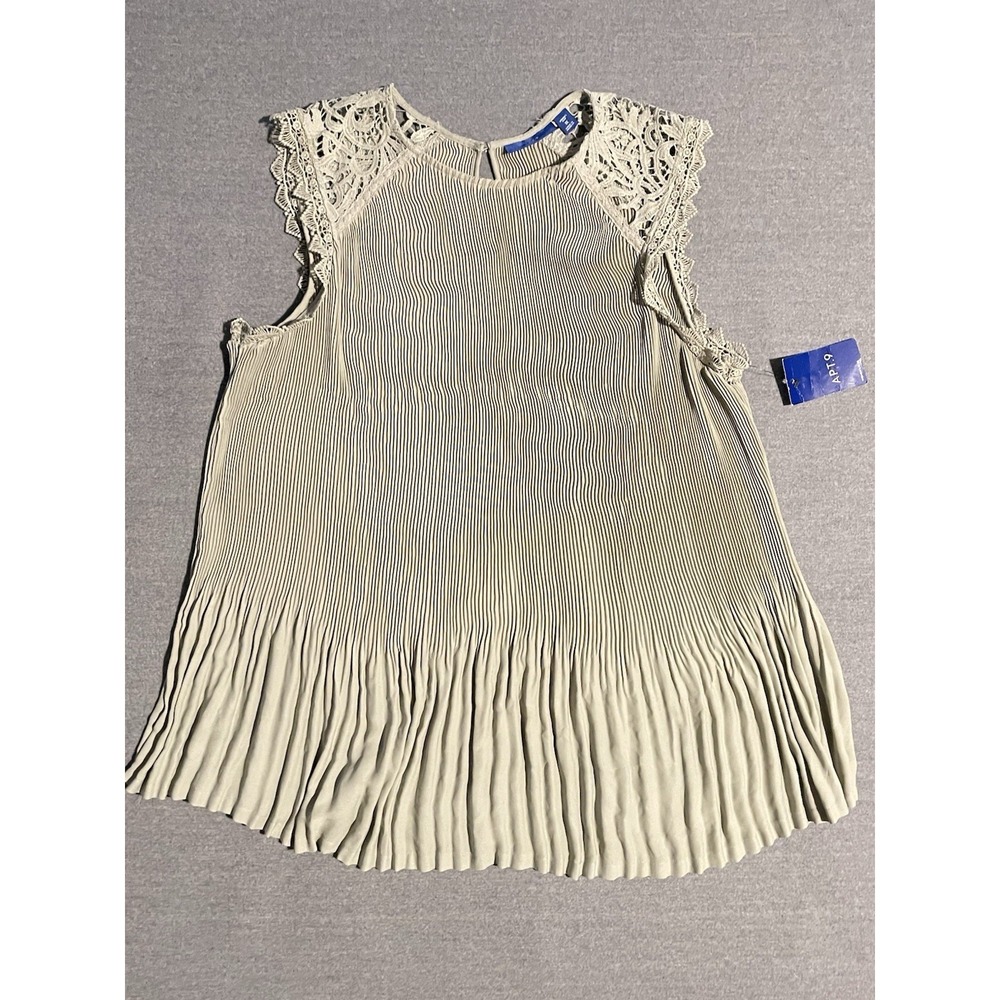 Apt 9 Pleated Blouse XL Lace‎ Trim Sleeveless Flowy Top New With Tag